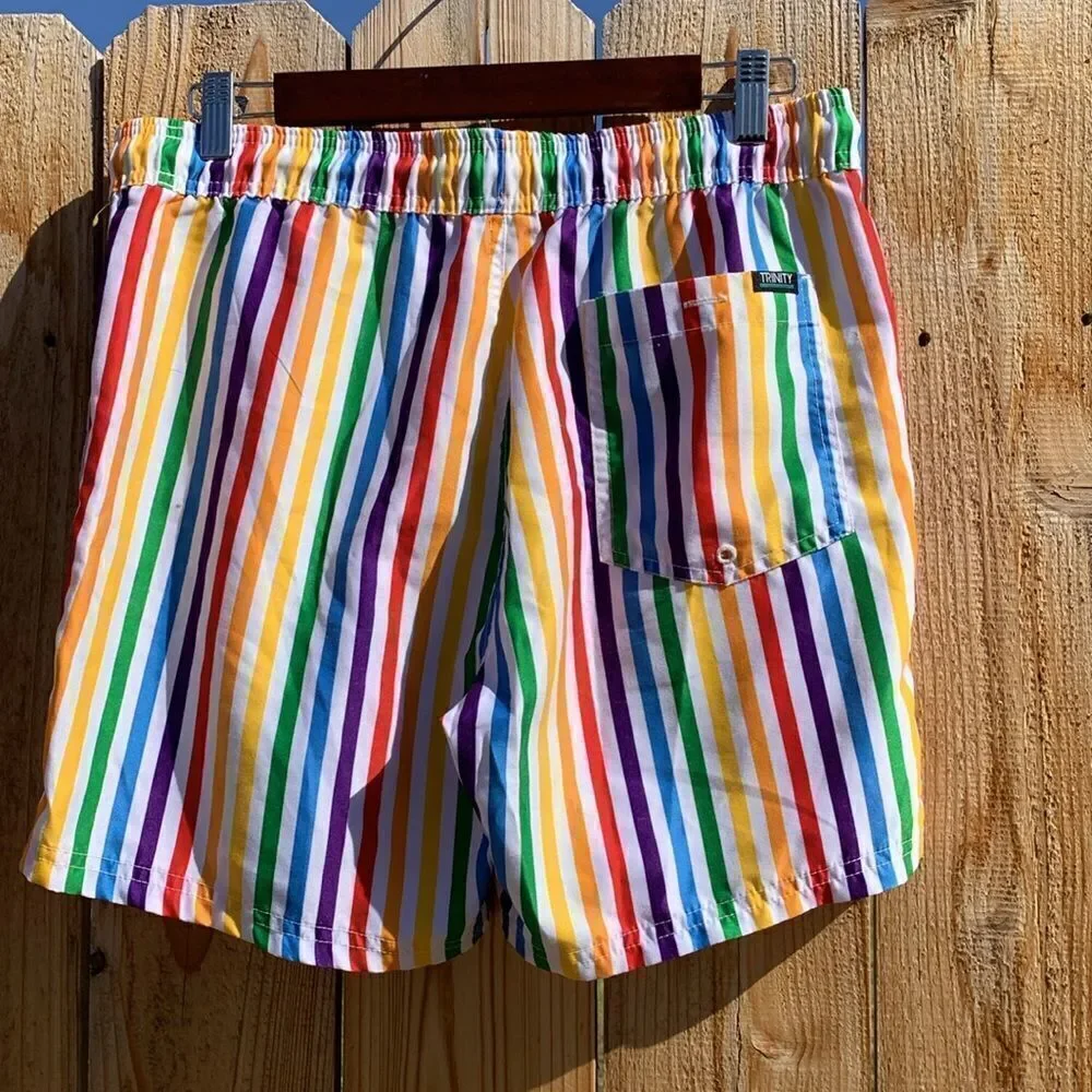 Take 50% OFF- Trinity Collective Rainbow Striped Unlined Swim Trunks, Size-M